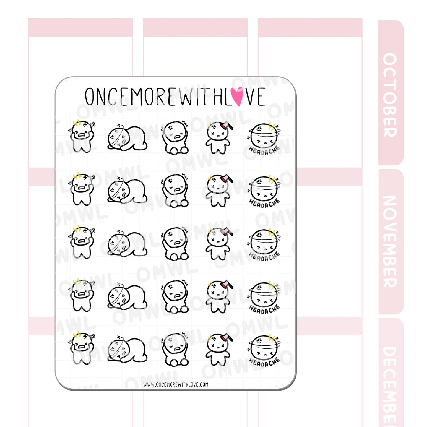 Once More With Love Sticker Sheet - Headache 2.0 Munchkins