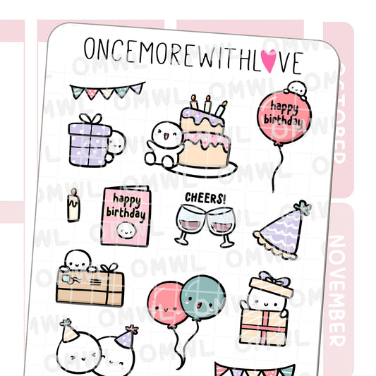 Once More With Love Sticker Sheet - Large Birthday Deco Doodles