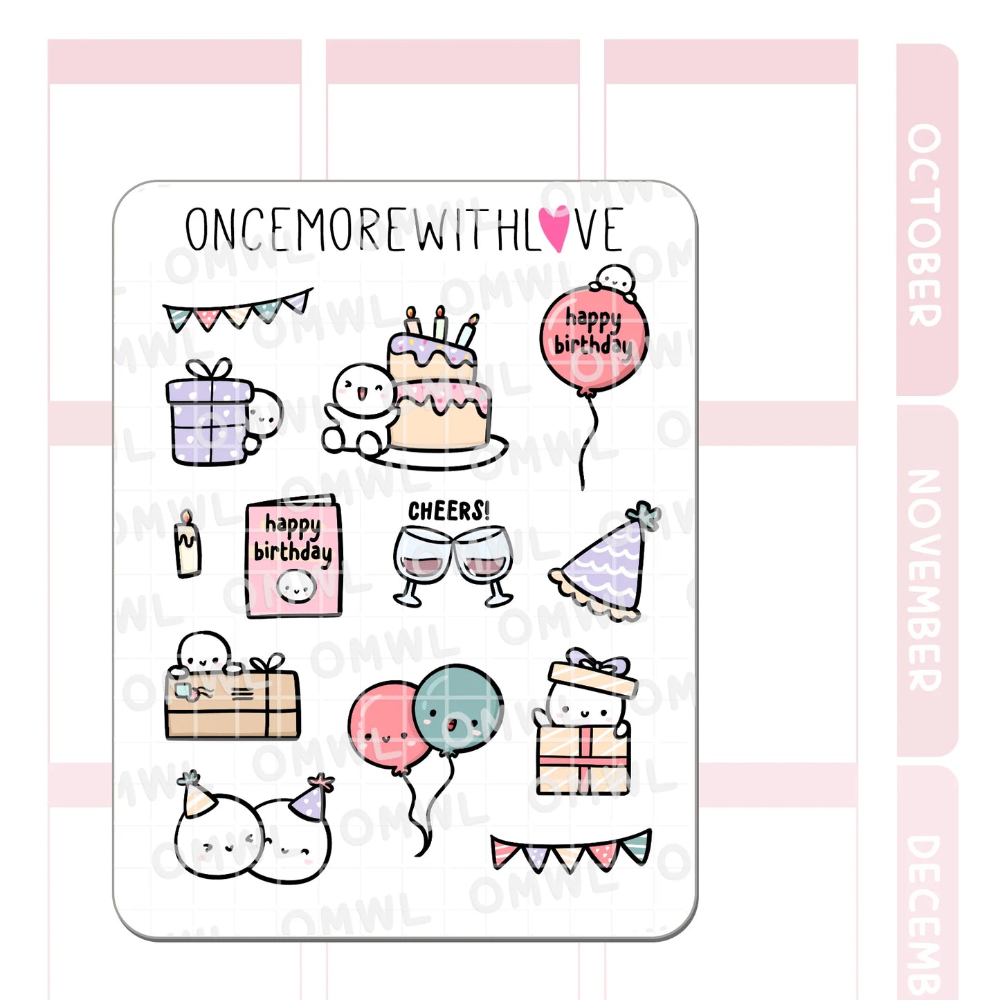 Once More With Love Sticker Sheet - Large Birthday Deco Doodles