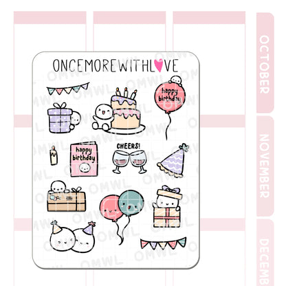 Once More With Love Sticker Sheet - Large Birthday Deco Doodles