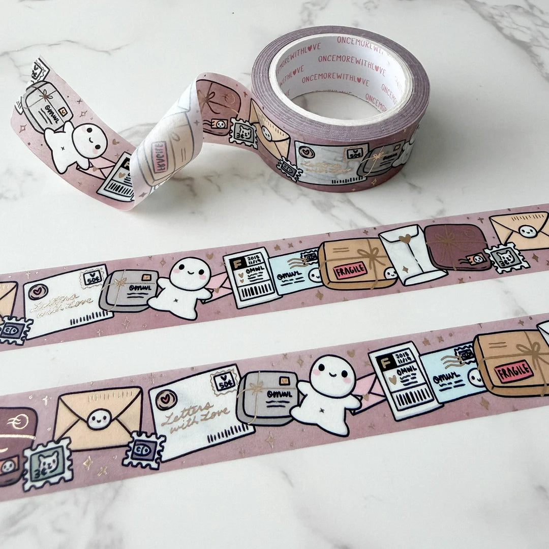 Once More With Love Washi Tape - Happy Mail Flatlay + Bronze Foil