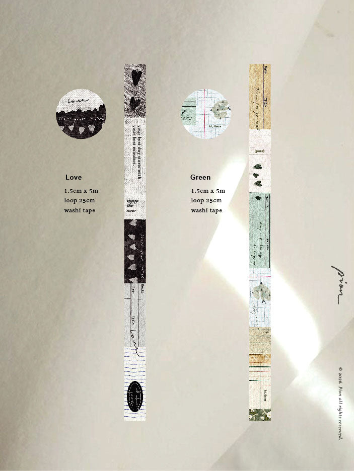 Pion Washi Tape - Love / Green (2 Designs)