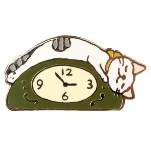 Pottering Cat Enamel Pin - Clock