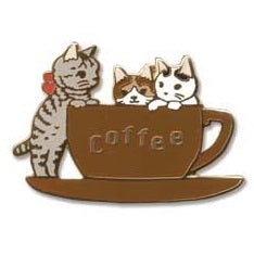Pottering Cat Enamel Pin - Coffee Cup