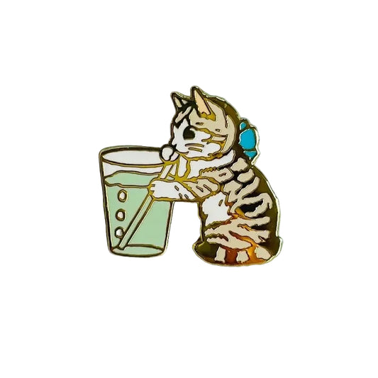 Pottering Cat Enamel Pin - Cup