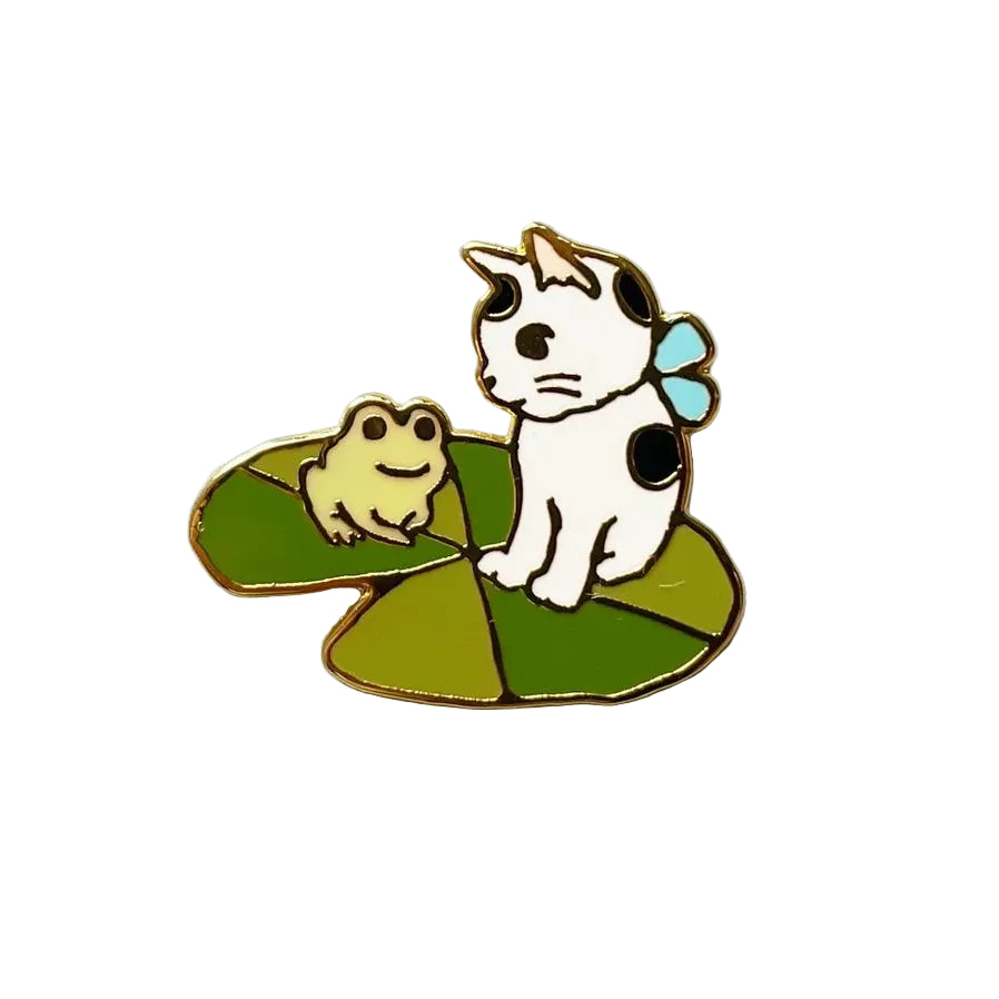 Pottering Cat Enamel Pin - Frog