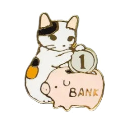 Pottering Cat Enamel Pin - Piggy Bank
