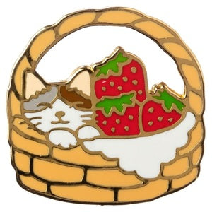 Pottering Cat Enamel Pin - Strawberry Basket