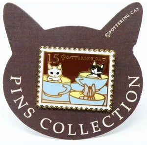 Pottering Cat Enamel Pin - Tea Cup Ride