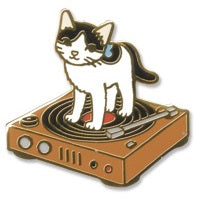 Pottering Cat Enamel Pin - Vinyl Record Player