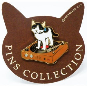 Pottering Cat Enamel Pin - Vinyl Record Player