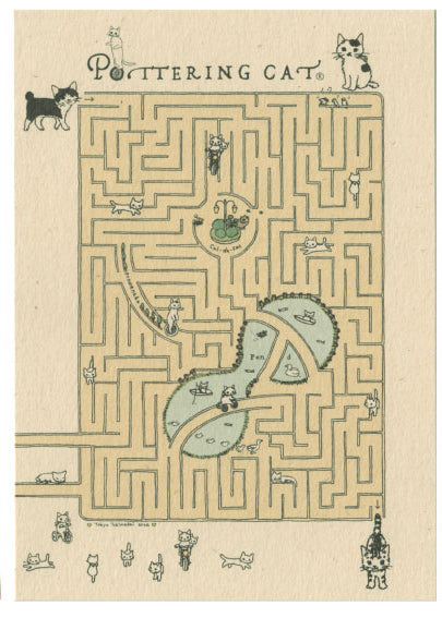 Pottering Cat Postcard - Maze