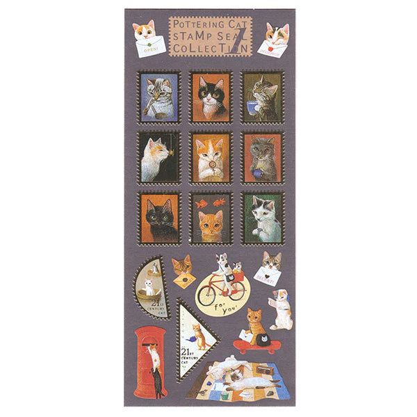 Pottering Cat Sticker Sheet - Stamp Style Set 1