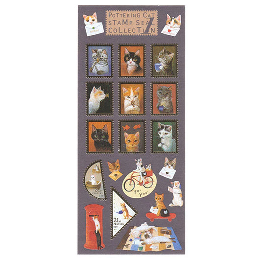 Pottering Cat Sticker Sheet - Stamp Style Set 1