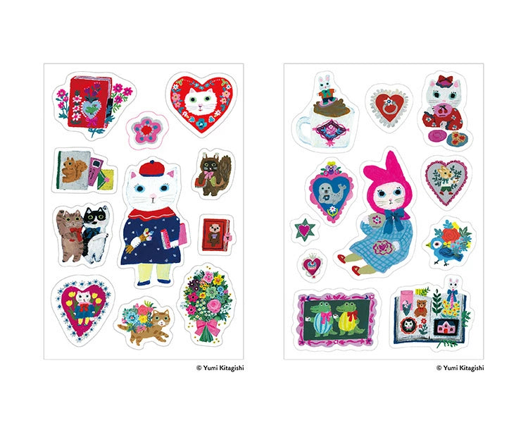 Sanby x Yumi Kitagishi Multi-Sticker Sheet with colourful cat and journal stickers