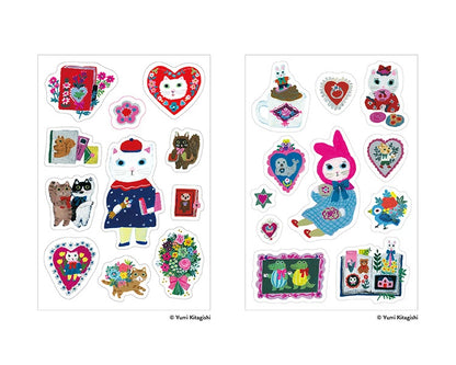 Sanby x Yumi Kitagishi Multi-Sticker Sheet with colourful cat and journal stickers