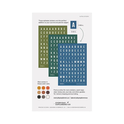 Everyday Explorers Co. Sticker Sheet - Alphabet - Sea Breeze (Set of 3)