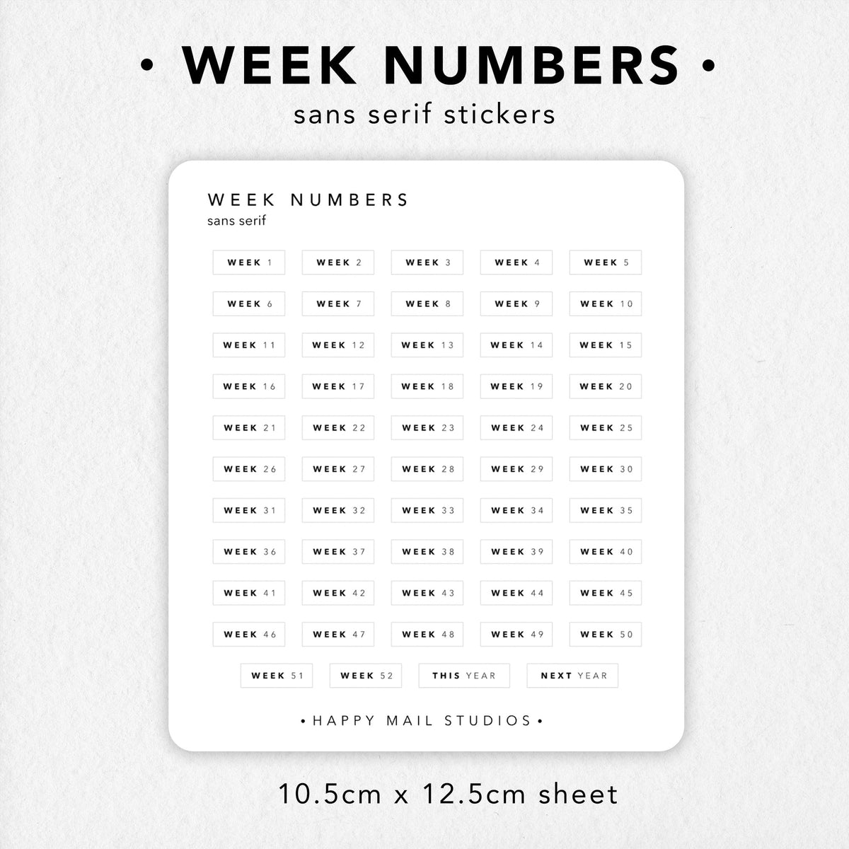 Week Numbers Stickers Week Numbers Sans Serif Stickers – Happy Mail Studios