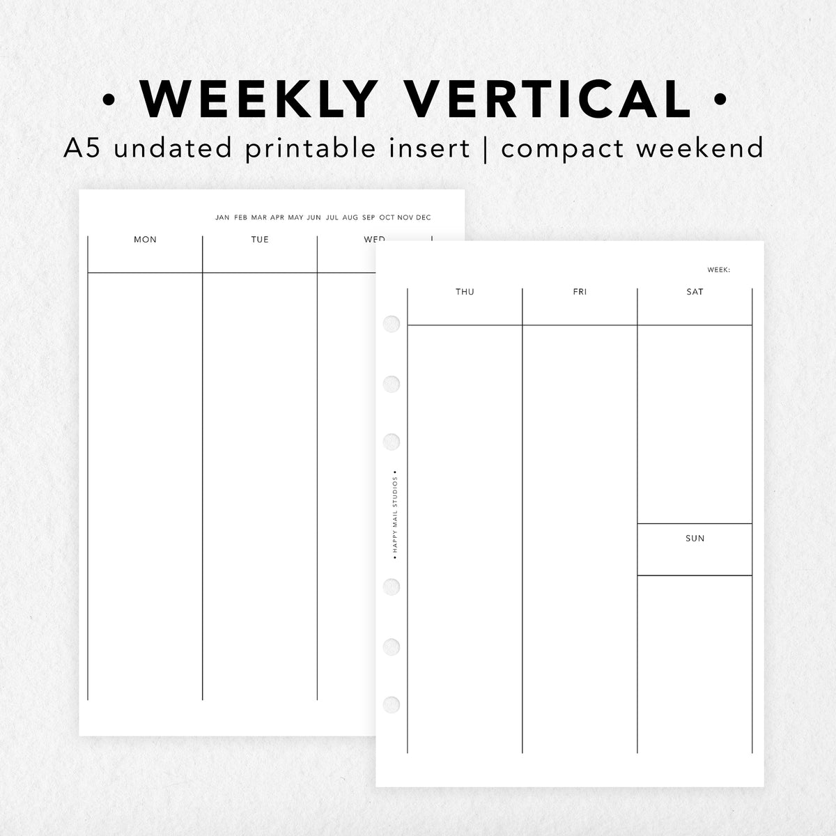 Printable Week on 2 Pages Vertical Inserts (Compact Weekend) – Happy ...