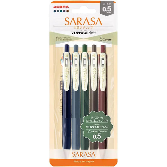 Zebra Sarasa Push Clip Gel Pen - 0.5mm - Vintage Color Set 1