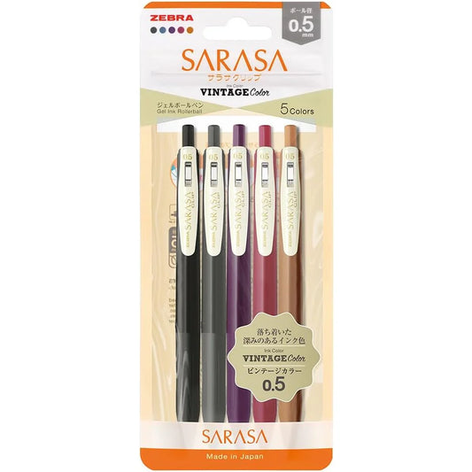 Zebra Sarasa Push Clip Gel Pen - 0.5mm - Vintage Color Set 2