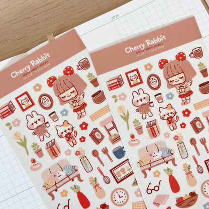 Cherry Rabbit Sticker Sheet - Cozy Home
