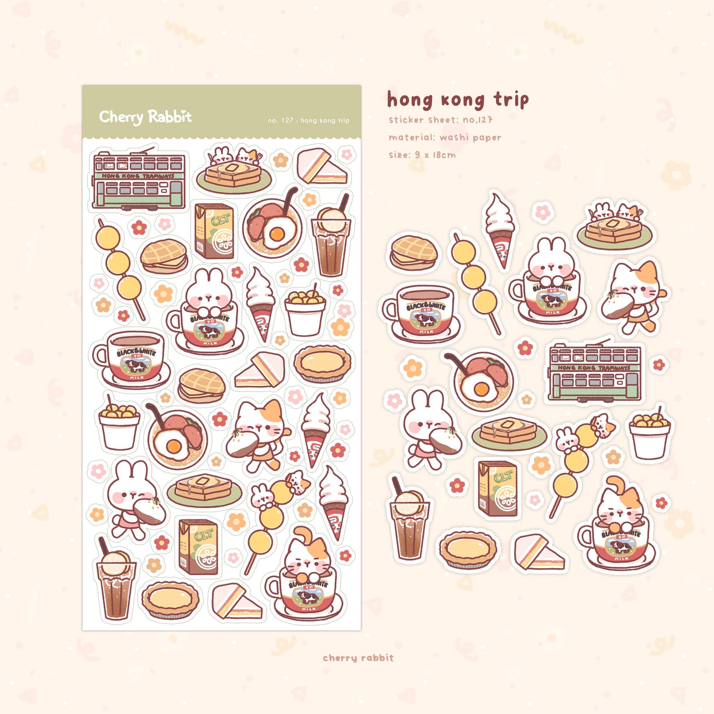 Cherry Rabbit Sticker Sheet - Hong Kong Trip #127