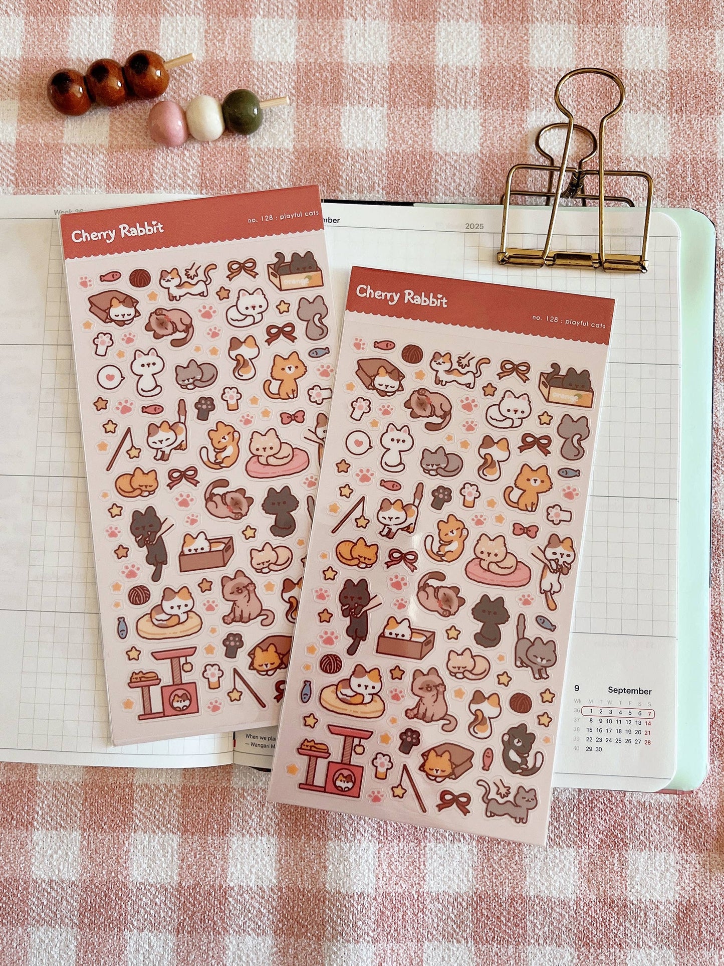 Cherry Rabbit Sticker Sheet - Playful Cats