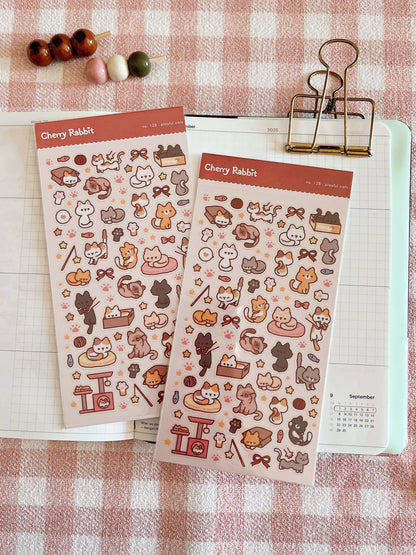 Cherry Rabbit Sticker Sheet - Playful Cats