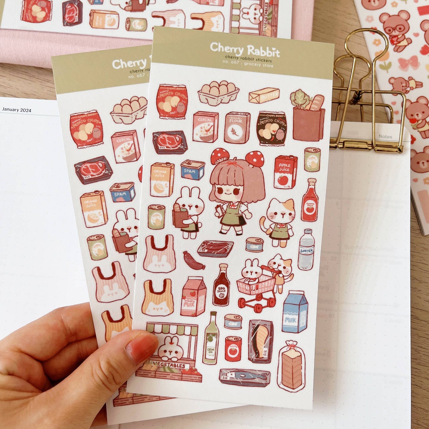 Cherry Rabbit Sticker Sheet - Grocery Store