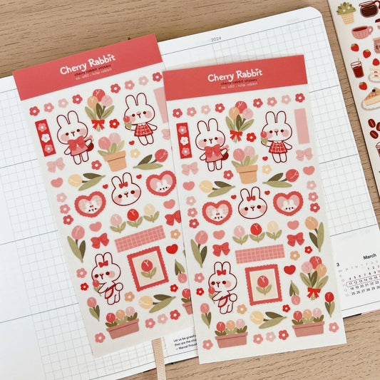 Cherry Rabbit Sticker Sheet - Tulip Rabbit