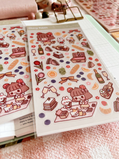 Cherry Rabbit Sticker Sheet - Lovely Picnic