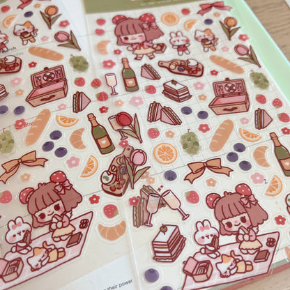 Cherry Rabbit Sticker Sheet - Lovely Picnic