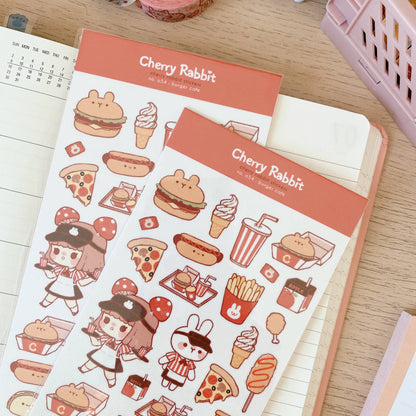 Cherry Rabbit Sticker Sheet - Burger Cafe