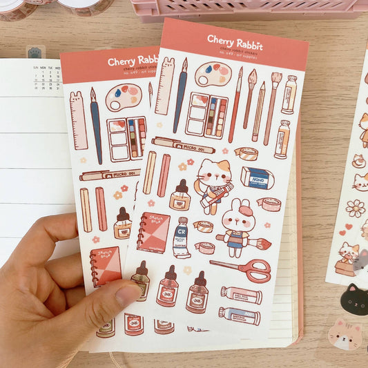 Cherry Rabbit Sticker Sheet - Art Supplies