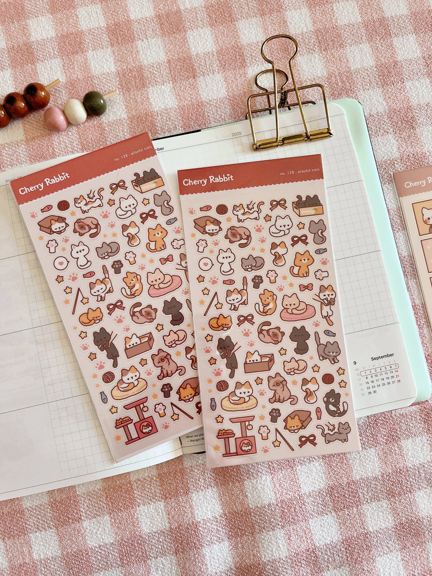 Cherry Rabbit Sticker Sheet - Playful Cats