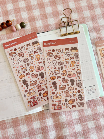 Cherry Rabbit Sticker Sheet - Playful Cats