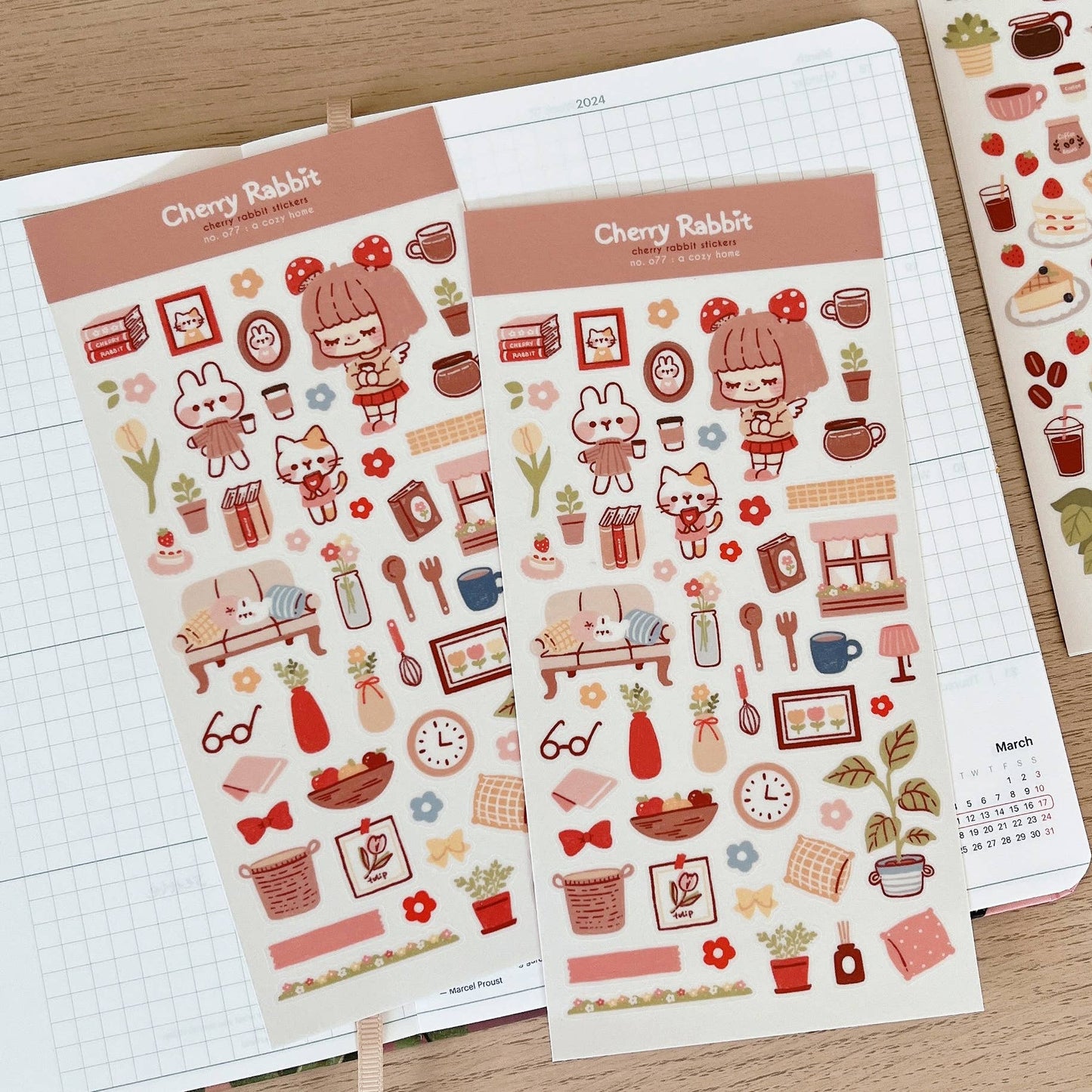 Cherry Rabbit Sticker Sheet - Cozy Home