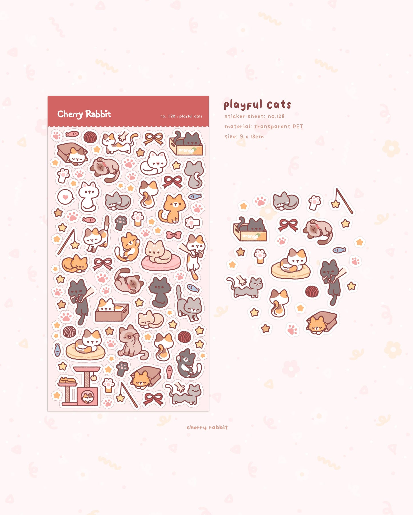 Cherry Rabbit Sticker Sheet - Playful Cats