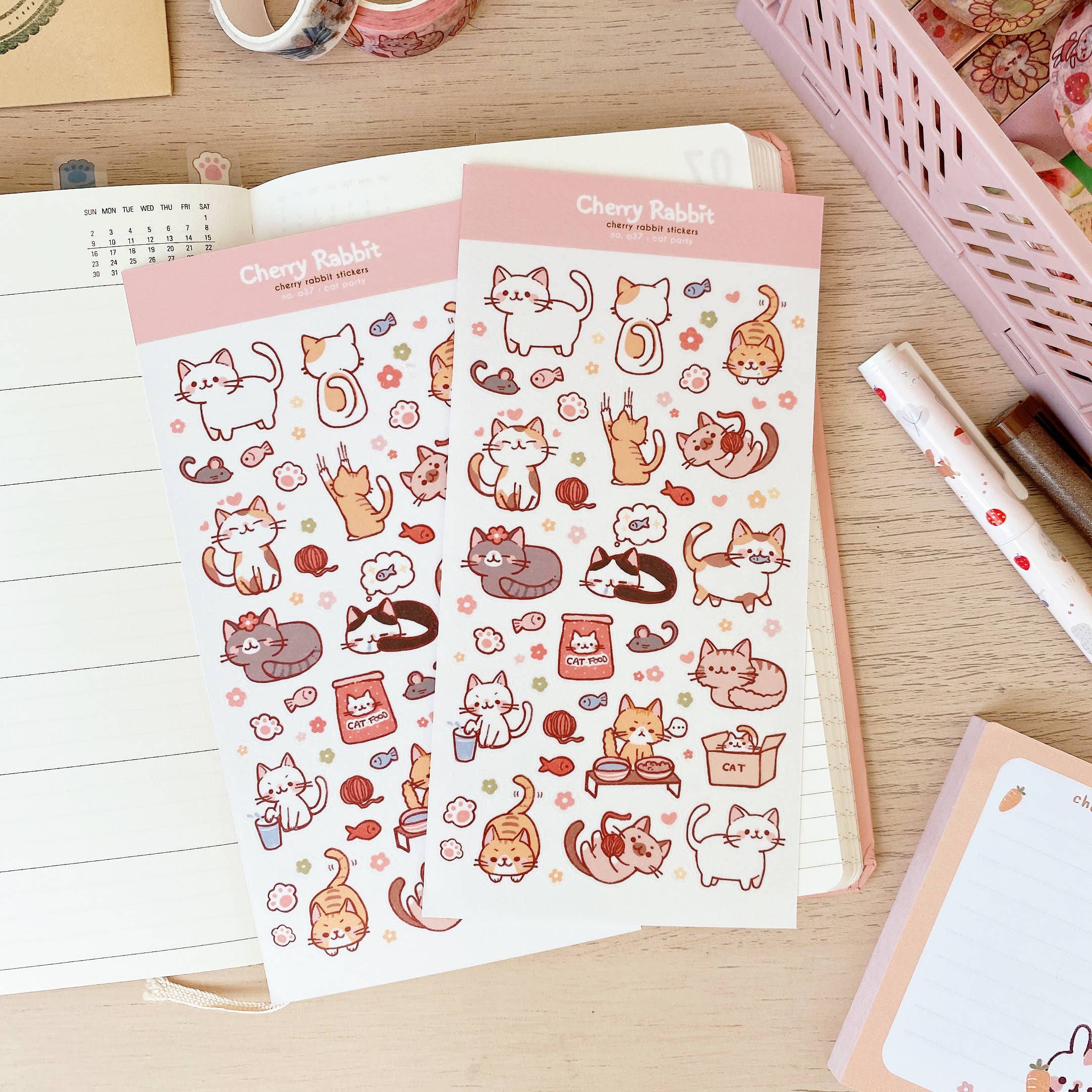 Cherry Rabbit Sticker Sheet - Cat Party #37 – Happy Mail Studios