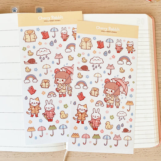 Cherry Rabbit Sticker Sheet - Rainy Days