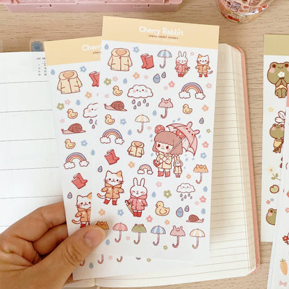 Cherry Rabbit Sticker Sheet - Rainy Days