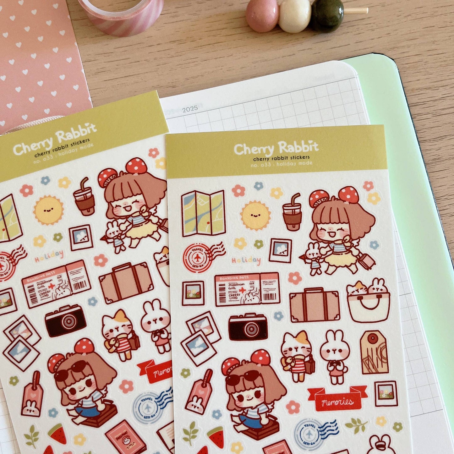 Cherry Rabbit Sticker Sheet - Holiday Mode