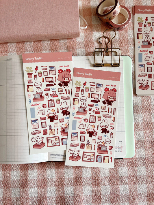 Cherry Rabbit Sticker Sheet - Office Days