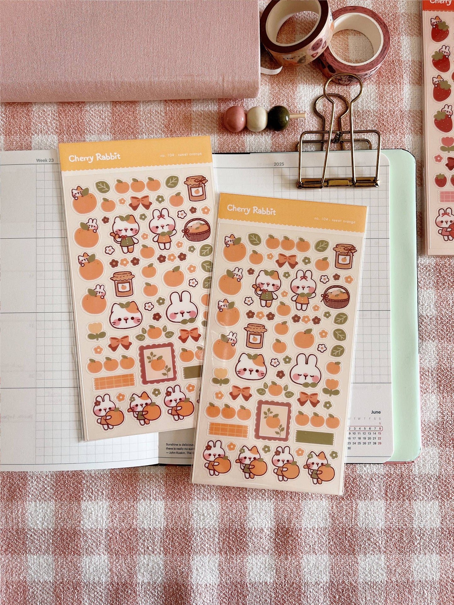 Cherry Rabbit Sticker Sheet - Sweet Orange