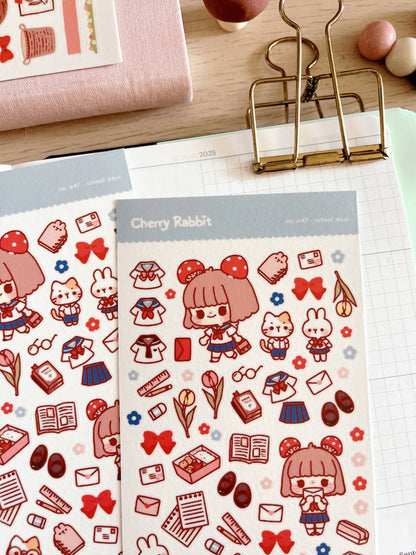 Cherry Rabbit Sticker Sheet - School Days