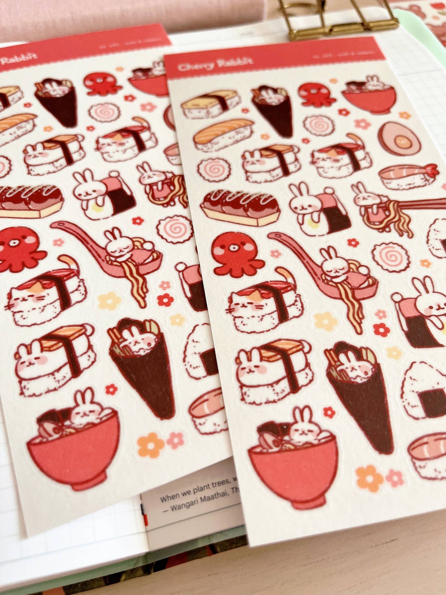 Cherry Rabbit Sticker Sheet - Sushi & Rabbits
