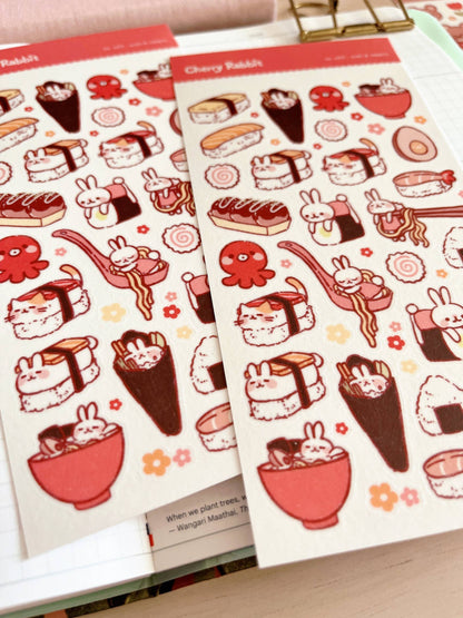 Cherry Rabbit Sticker Sheet - Sushi & Rabbits