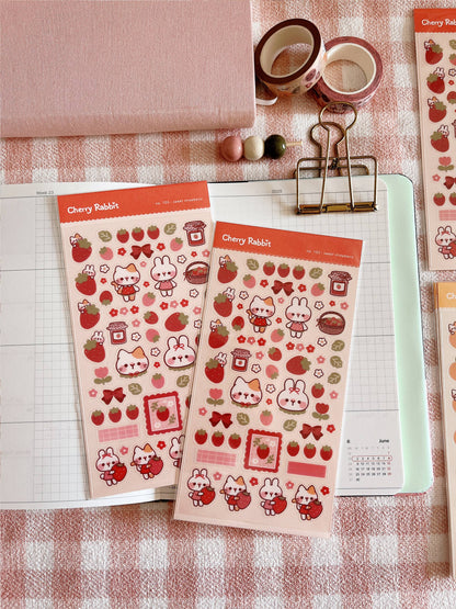 Cherry Rabbit Sticker Sheet - Sweet Strawberry