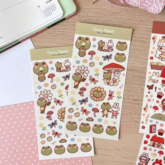Cherry Rabbit Sticker Sheet - Frog Friends